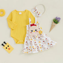 Load image into Gallery viewer, Baby Girls 3Pcs Thanksgiving Set Long Sleeve Jumpsuit Romper Turkey Rabbit Ruffled Cami Overalls Dress Headband Outfit
