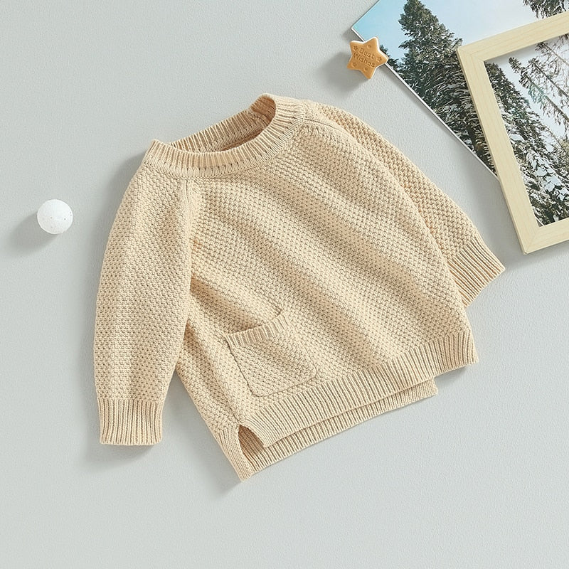 Baby Boy Girl Knitted Sweater Warm Long Sleeve Pullover with Pocket Autumn Knitwear