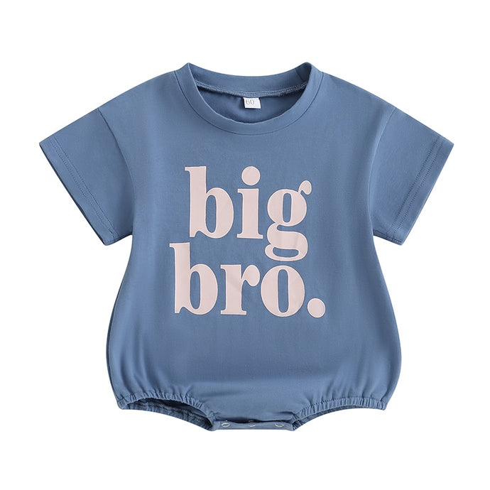 Baby Girls Boys Casual Bodysuit Short Sleeve Crew Neck Little Big Bro Little Big Sis Print Loose Fit Playsuit Bubble Romper