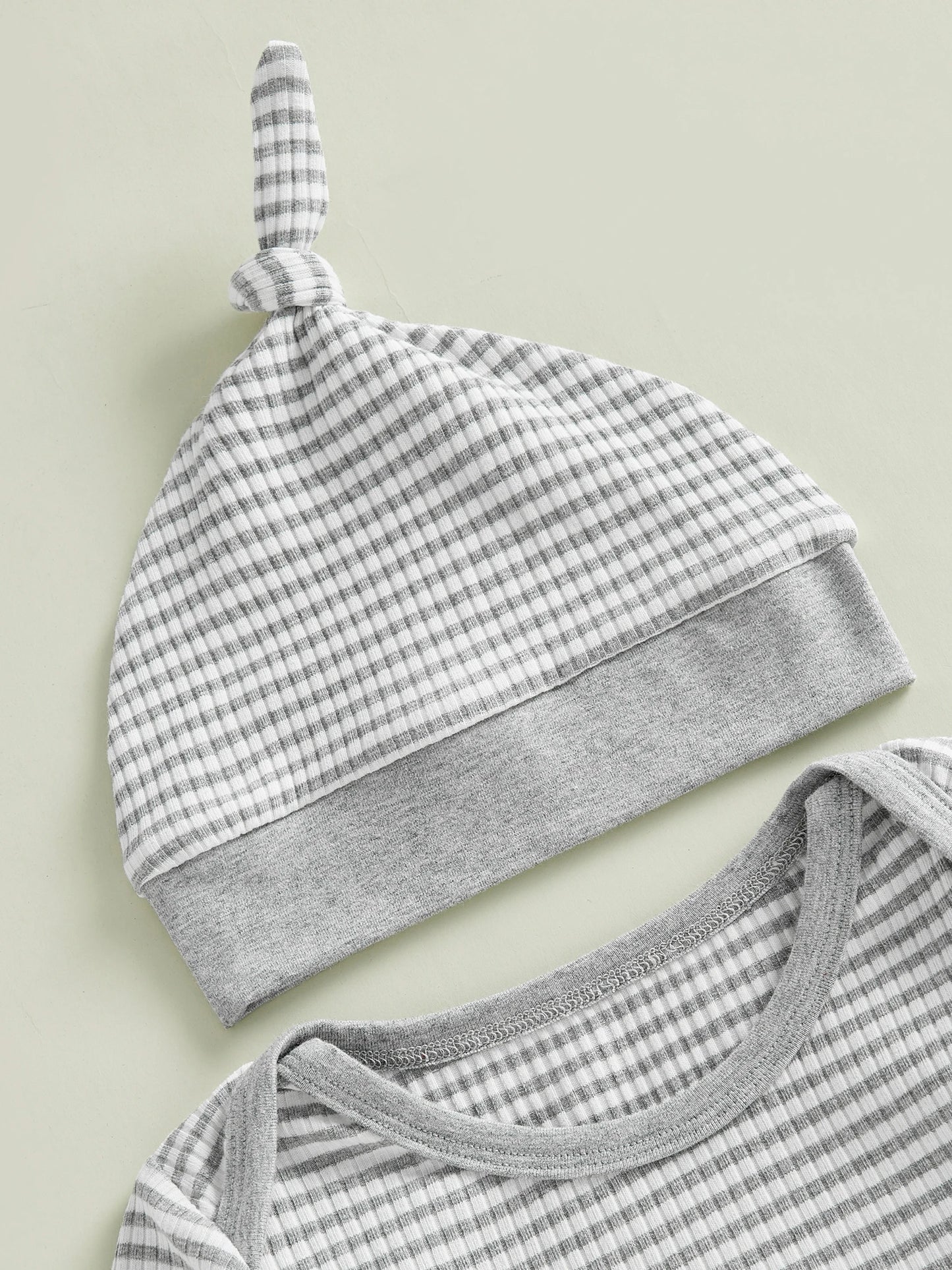 Baby Boys Girls 2Pcs Valentine's Day Romper Love Like Jesus Striped Heart Letter Embroidered Long Sleeve Jumpsuit Knotted Hat Set