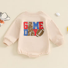 Load image into Gallery viewer, Baby Girl Boy Fall GAME DAY Bubble Romper Football Letter Print Long Sleeve Round Neck Jumpsuit
