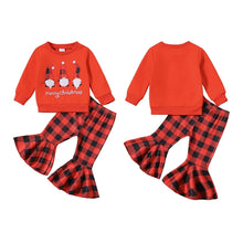 Load image into Gallery viewer, Baby Toddler Girls 2Pcs Merry Christmas Outfit Gnome Letter Embroidery Long SleeveTop Plaid Flare Pants Set
