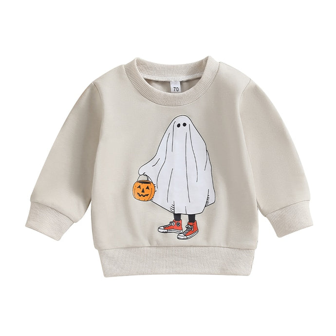 Toddler Baby Boys Girls Halloween Long Sleeve Crew Neck Ghost Pullover Oversized Tops