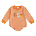 Baby Girls Boys Halloween Romper Long Sleeve Crew Neck Pumpkin Ghost Embroidery Bodysuit Fall