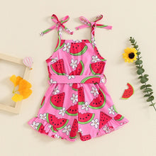 Load image into Gallery viewer, Baby Toddler Kids Girl Summer Jumpsuit Sleeveless Tie Strap Watermelon Print Belted Romper Shorts
