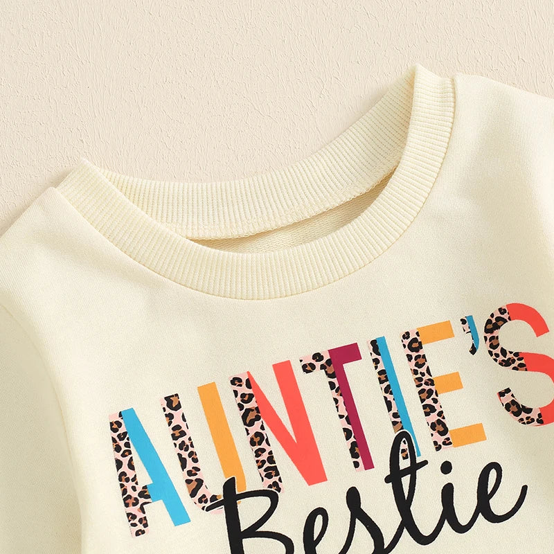 Baby Toddler Girl Auntie's Bestie Casual Letter Print Crew Neck Long Sleeve Pullover Top