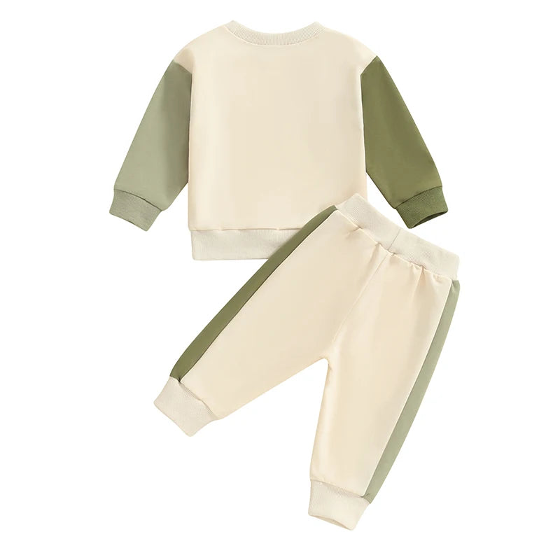 Baby Toddler Boys 2Pcs Fall Outfit Contrast Color Long Sleeve Top and Long Pants Set