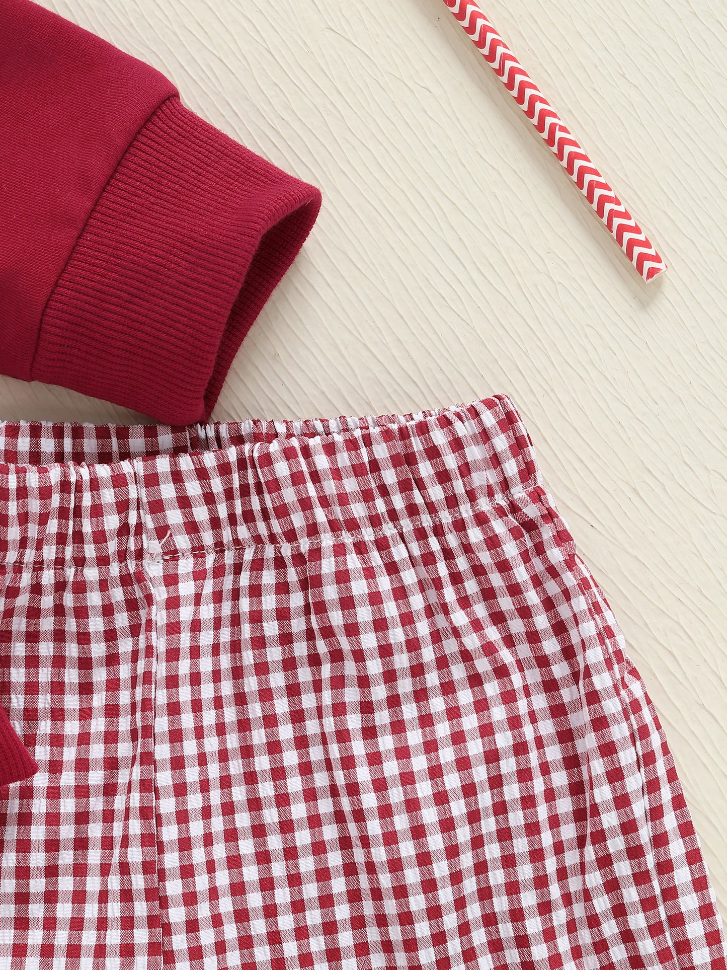 Baby Toddler Girls Boys 2Pcs Christmas Outfit Dog Embroidered Crew Neck Long Sleeve Top and Plaid Pants Set