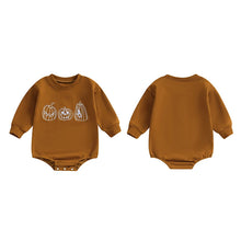 Load image into Gallery viewer, Baby Girls Boys Halloween Fall Romper Pumpkin Embroidered Long Sleeve Round Neck Jumpsuit
