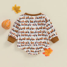 Load image into Gallery viewer, Baby Boy Romper Long Sleeve Crew Neck Tractor Pumpkin Print Fall Bodysuit
