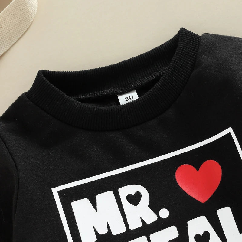 Baby Toddler Kids Boy Valentine's day Long Sleeve Mr. Steal Your Heart Letter Print Pullover Tops