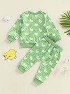 Baby Toddler Boys Girls 2Pcs Fall Outfit Long Sleeve Farm Chicken Print Top Jogger Pants Set