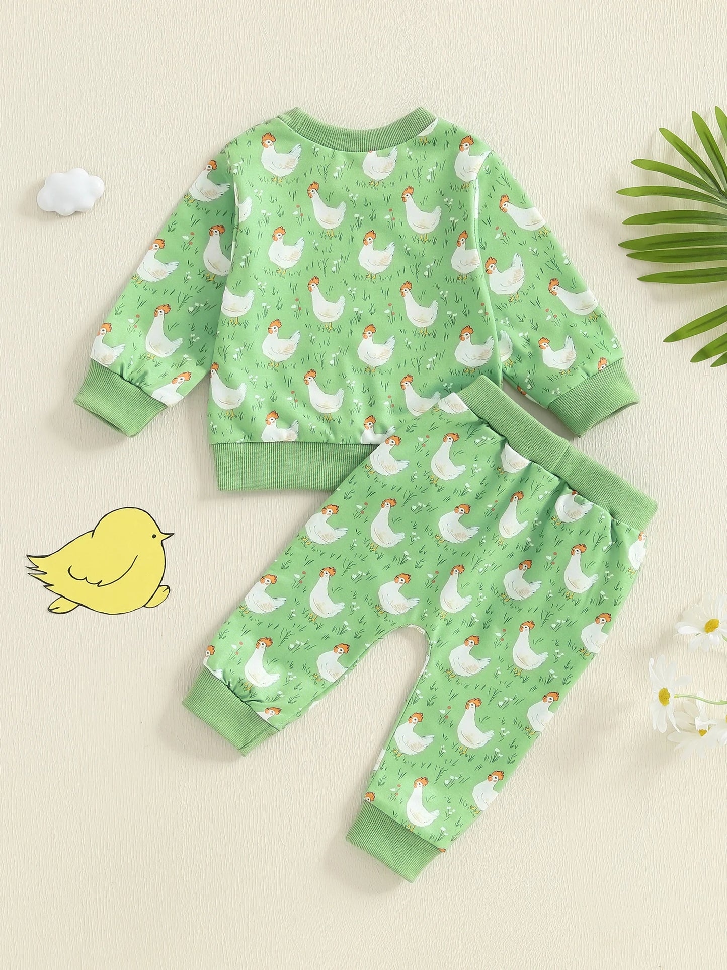 Baby Toddler Boys Girls 2Pcs Fall Outfit Long Sleeve Farm Chicken Print Top Jogger Pants Set