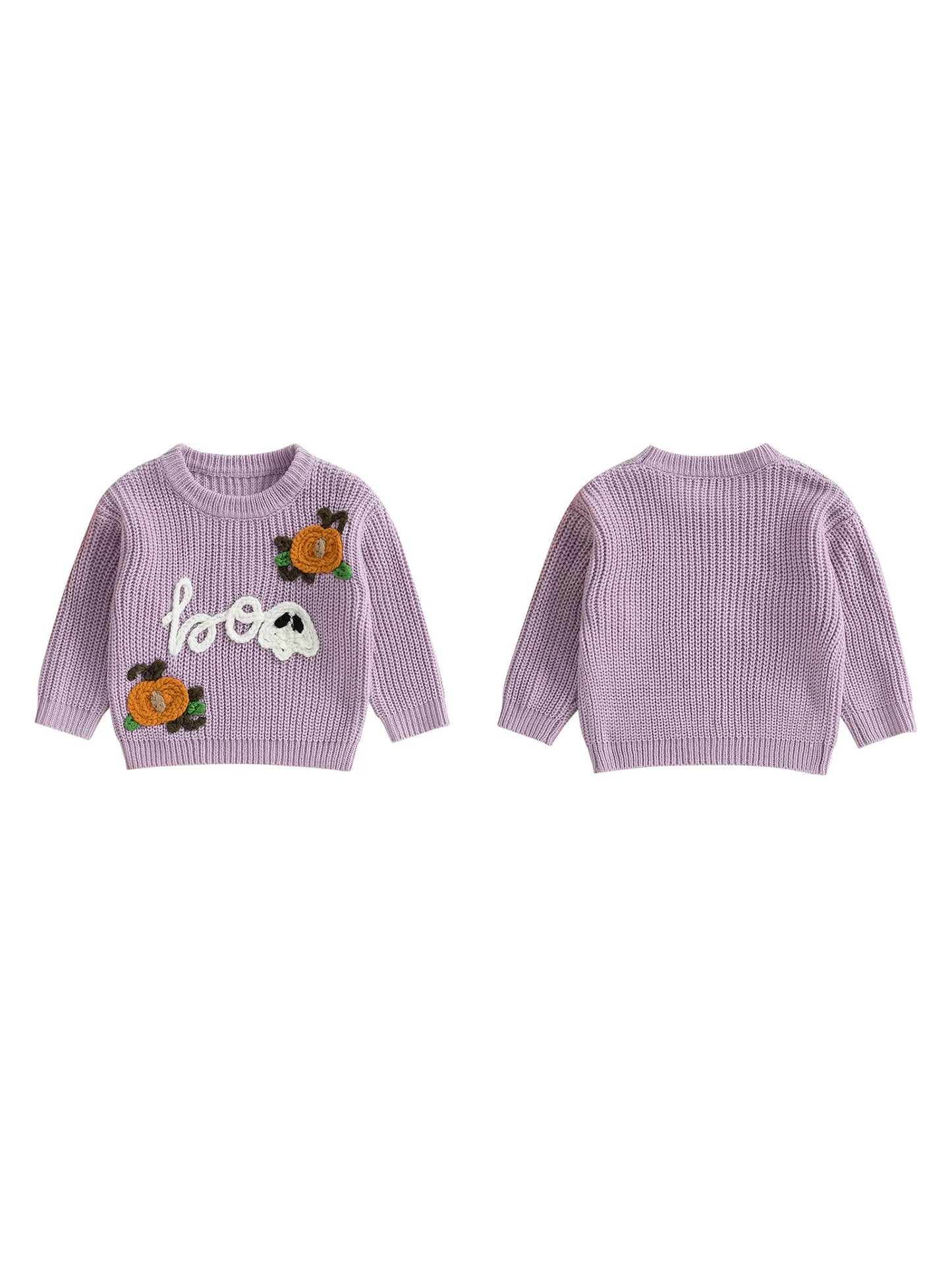 Baby Toddler Boys Girls Halloween Sweater Boo Letter Ghost Embroidery Long Sleeve Crew Neck Knitwear Pullover Top