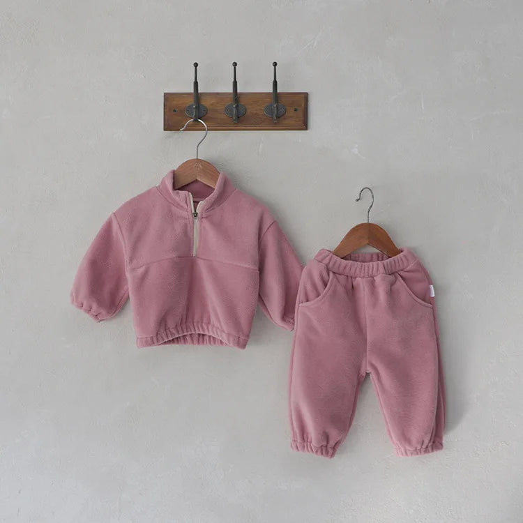 Toddler Kid Boy Girl 2Pcs Winter Clothes Set Fleece Warm Pullover Top Pant Thick Two Piece Jogger Set Loose Outfit