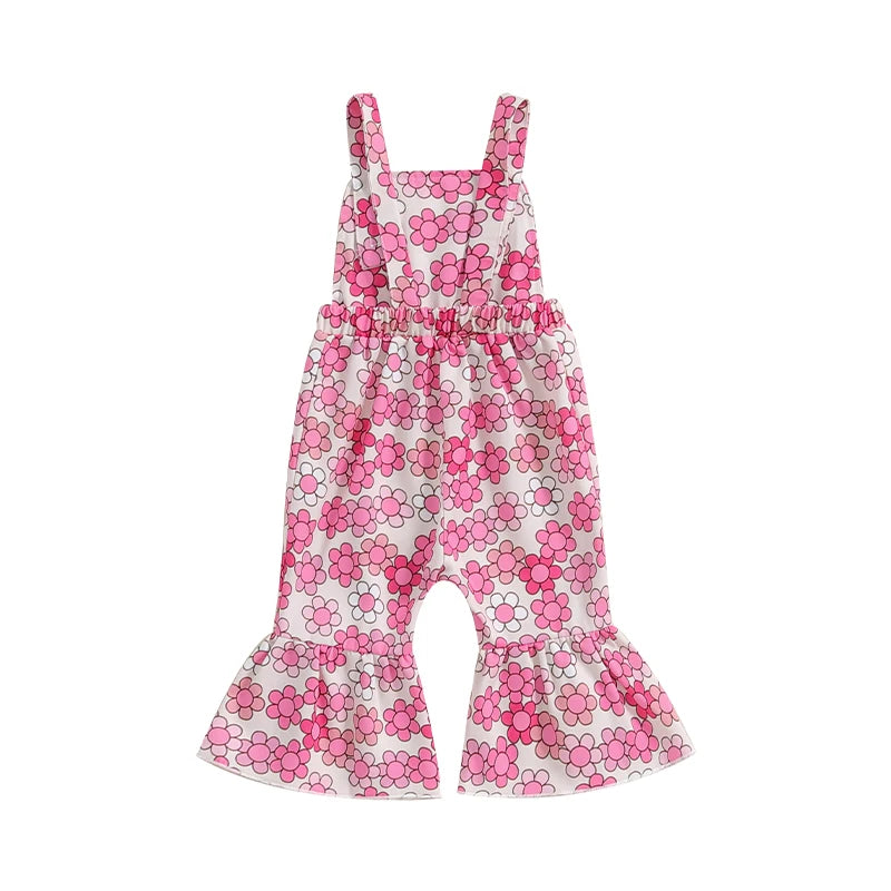 Baby Toddler Girls Romper Jumpsuit Strawberry / Flower Print Sleeveless Overalls Flare Pants with Pocket Jumpsuit