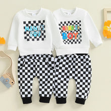 Load image into Gallery viewer, Baby Toddler Boys 2Pcs Mama&#39;s Boy Checkered Set Letter Print Long Sleeve Round Neck Top with Pocket Long Pants Outfit
