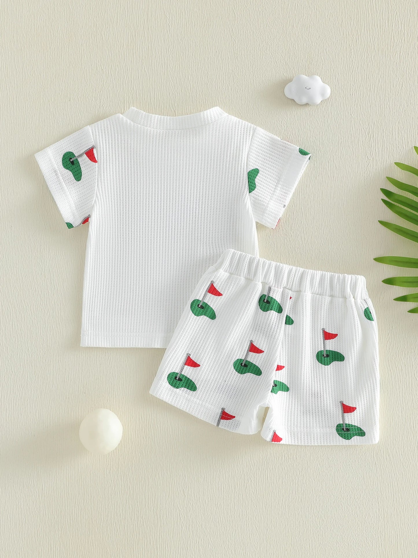 Baby Toddler Boys 2Pcs Golf Set Short Sleeve Letters Print T-shirt with Golf Court Print Shorts Summer Outfit