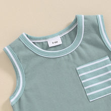 Load image into Gallery viewer, Baby Toddler Boys 2Pcs Summer Outfit Pocket Sleeveless Tank Top and Stripe Elastic Waist Shorts Clothes Set
