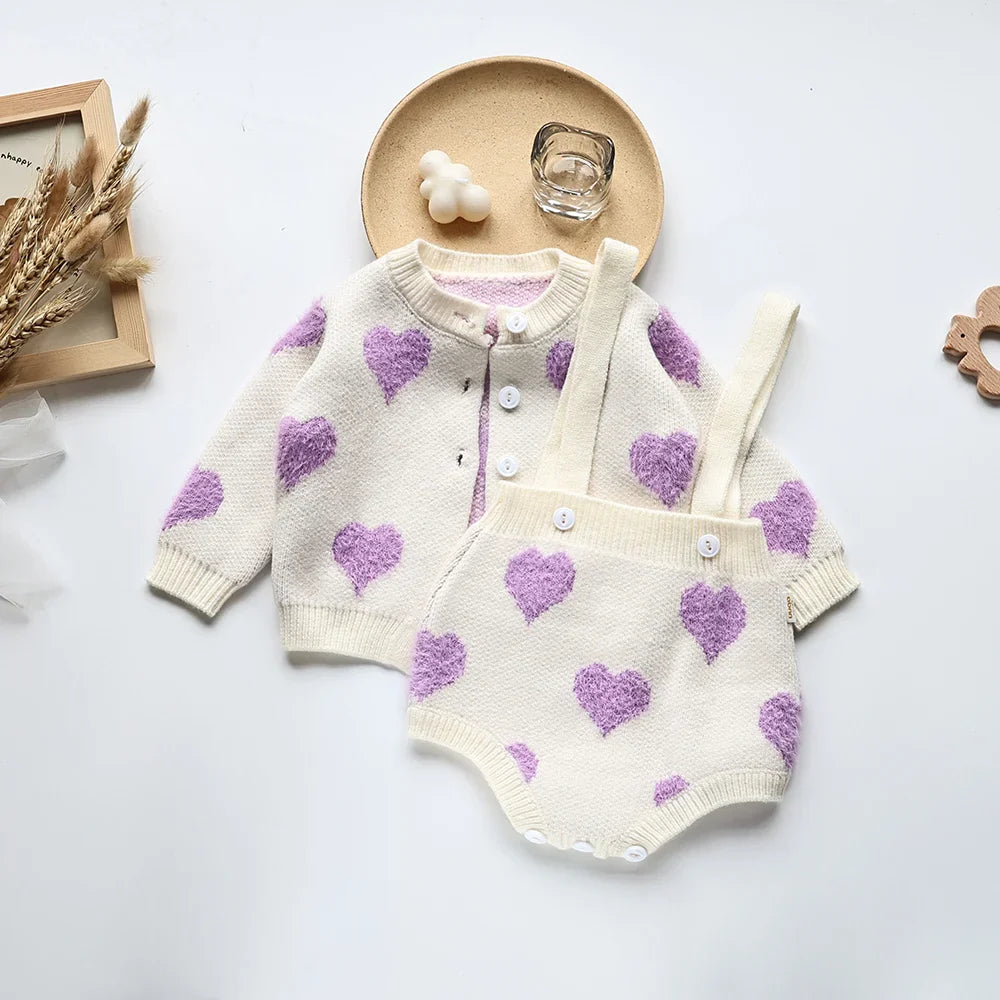 Heart Print 2 Piece Sweater Set