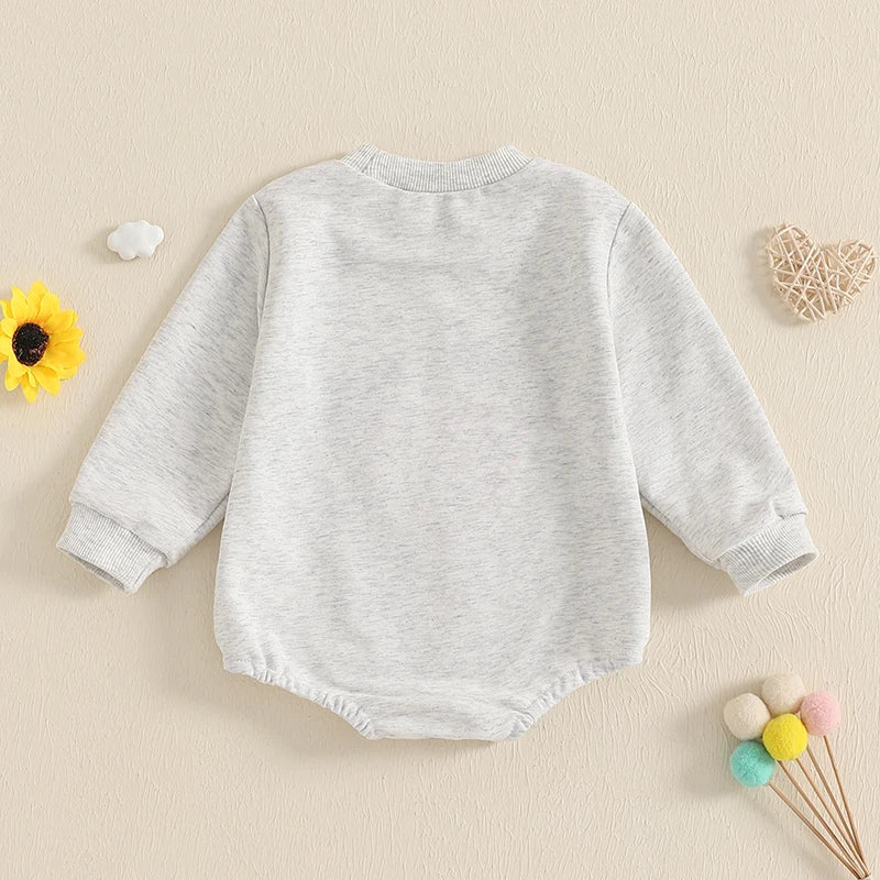 Baby Boys Girls Mama's Little Bubble Romper Long Sleeve Crew Neck Heart Letters Embroidery Bodysuit Valentine’s Day Playsuit