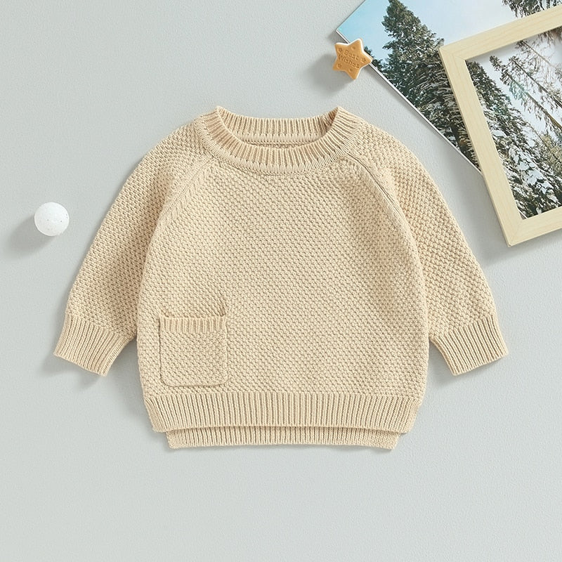 Baby Boy Girl Knitted Sweater Warm Long Sleeve Pullover with Pocket Autumn Knitwear