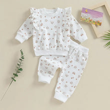 Load image into Gallery viewer, Baby Toddler Girl 2Pcs Flower Print Long Sleeve Ruffled Top Elastic Waist Pants Set Outfit
