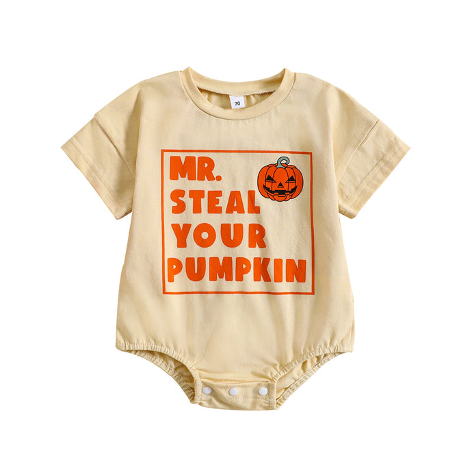 Baby Boy Bodysuit Halloween Short Sleeve Mr Steal Your Pumpkin Printed Jumpsuit Romper