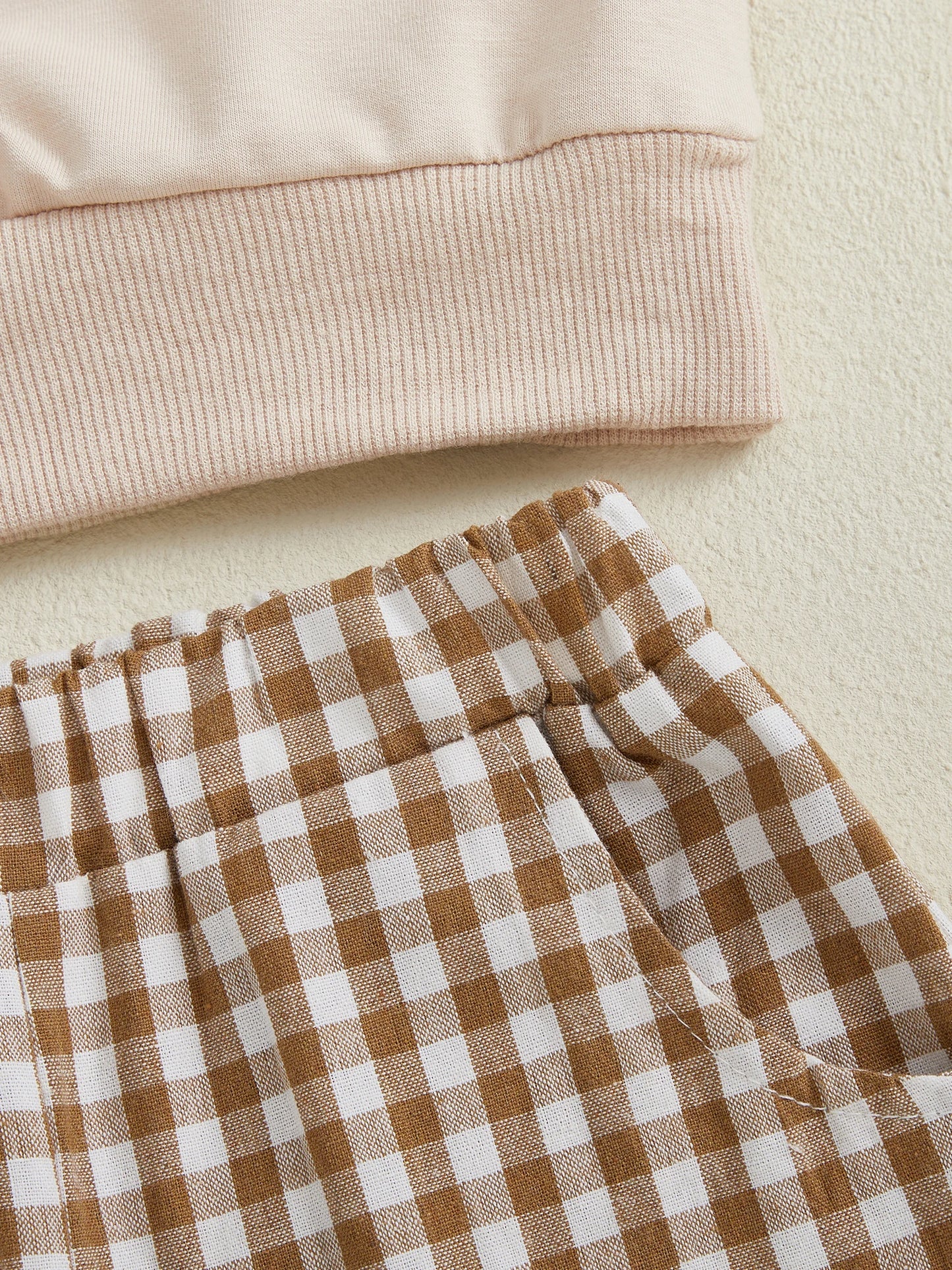 Baby Toddler Boys Girls 2Pcs Thanksgiving Outfit Pumpkin Turkey Pie Long Sleeve Crewneck Top Plaid Elastic Waist Pants Set