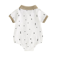 Load image into Gallery viewer, Baby Toddler Boy Spring Summer Jumpsuit Cartoon Cactus/Carrots Triangles Arrows Print Short Sleeve Button Down Collar Romper
