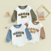 Load image into Gallery viewer, Baby Boy Bubble Romper Letter Mama&#39;s Boy Long Sleeve Crewneck Jumpsuit
