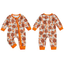 Load image into Gallery viewer, Baby Boys Girls Thanksgiving Romper Turkey Print Contrast Color Checkered Long Sleeve Fall Jumpsuit
