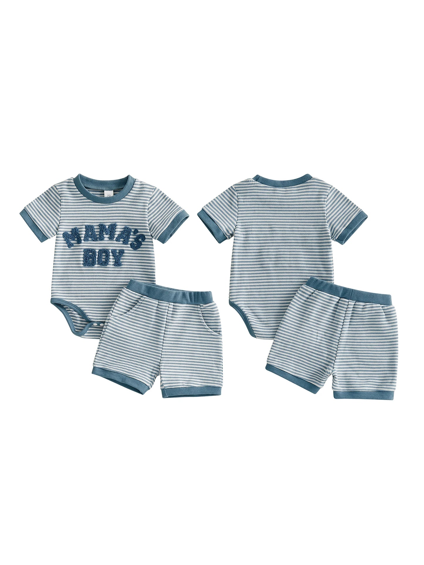 Baby Boy 2Pcs Mama's Boy Summer Set Striped Letter Embroidery Short Sleeve Romper and Shorts 2 Piece Outfit