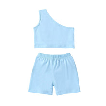 Load image into Gallery viewer, Baby Toddler Kids Girls 2Pcs One Shoulder Sleeveless Tank Tops Shorts Set Outfit Clothes
