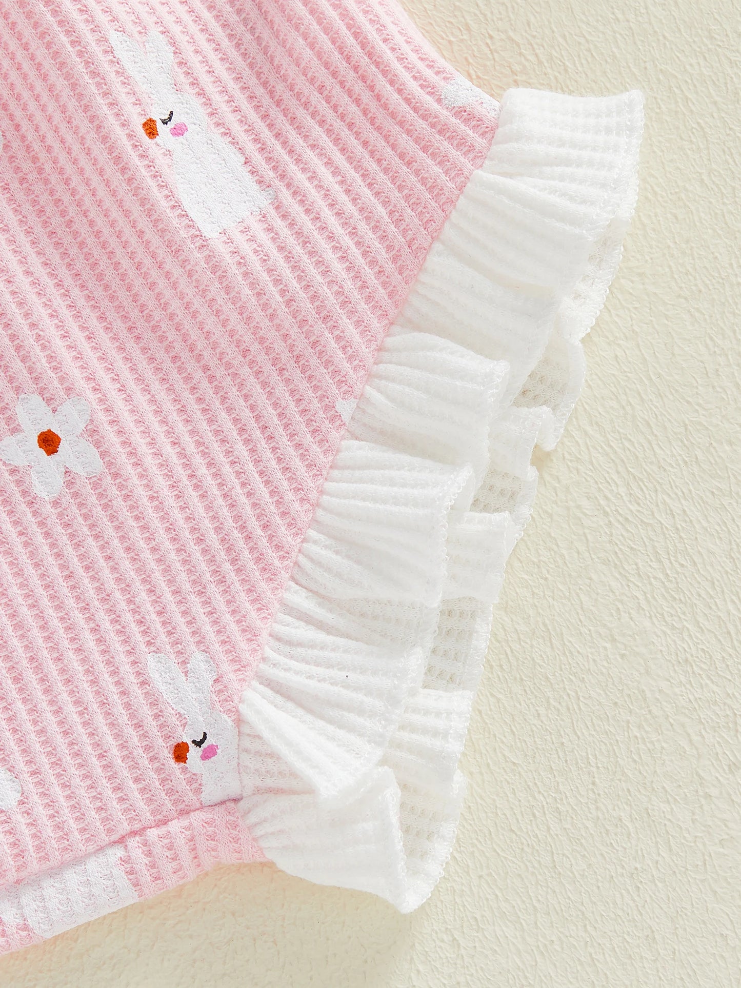 Baby Girl 2Pcs Easter Outfit Square Neck Ruffle Sleeveless Bunny Floral Print Romper Elastic Waist Bloomer Shorts Set