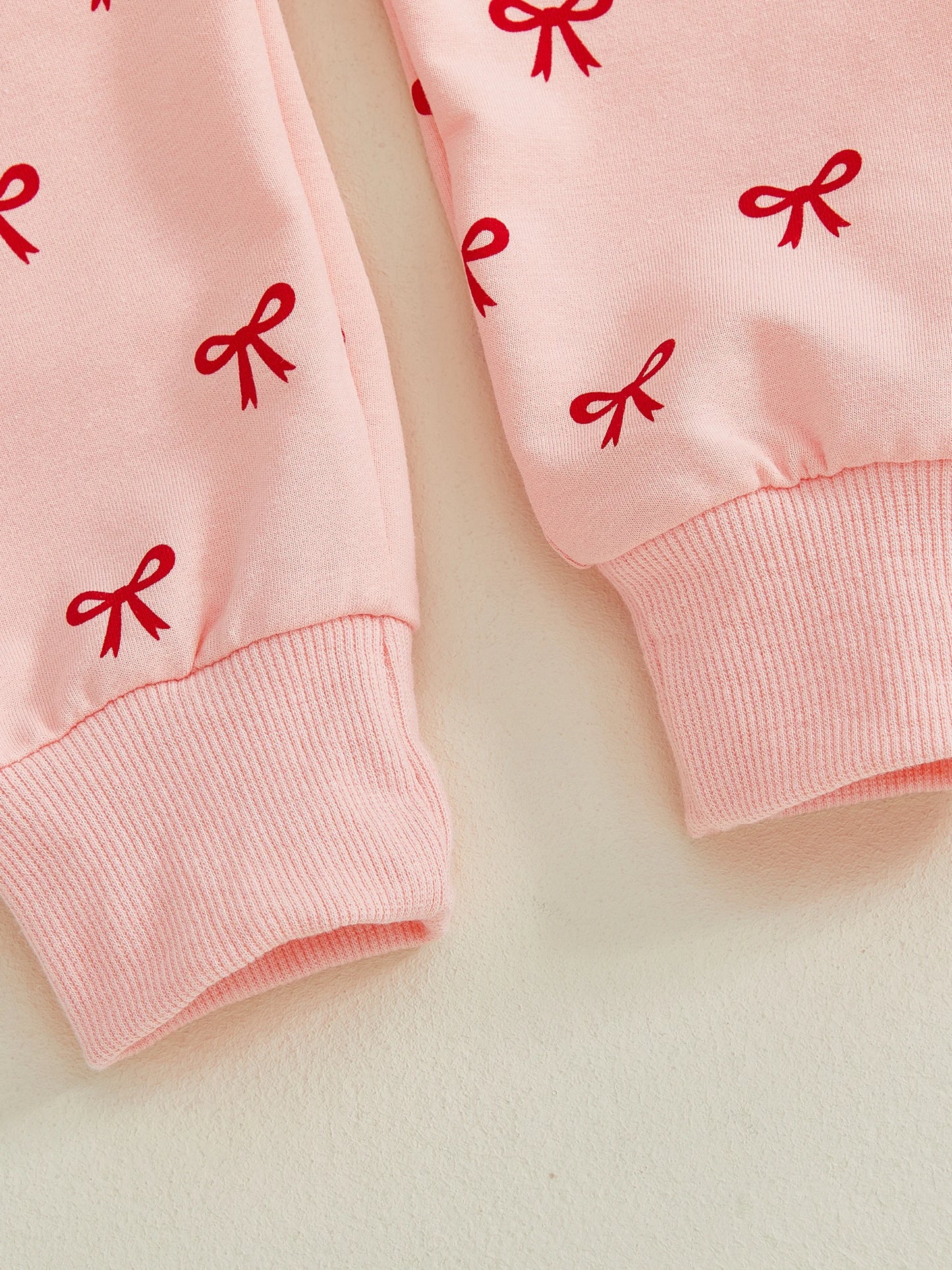 Baby Toddler Girl 2Pcs Fall Outfits Bow Print Long Sleeve Round Neck Pullover + Elastic Waist Long Pants 2Pcs Jogger Set