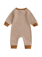 Baby Boy Fall Football Romper Casual Stripe Print Long Sleeve Game Day Jumpsuit