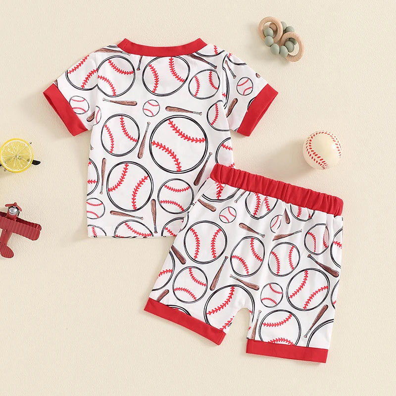 Baby Toddler Boys 2Pcs Baseball Print Short Sleeve Top with Elastic Waist Shorts Summer Outfit Set