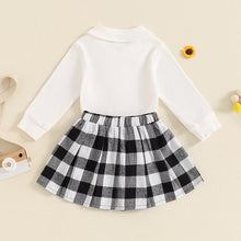 Load image into Gallery viewer, Toddler Kids Girls 2Pcs Long Sleeve Collared Shirt Top with Pleated Mini Plaid Skirt Fall Outfit Set
