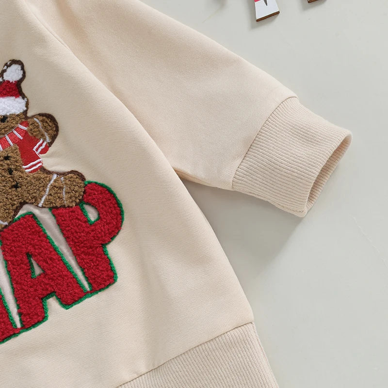 Baby Toddler Boys Girls Oh Snap Christmas Letter Gingerbread Man Embroidery Long Sleeve Crew Neck Pullover Top