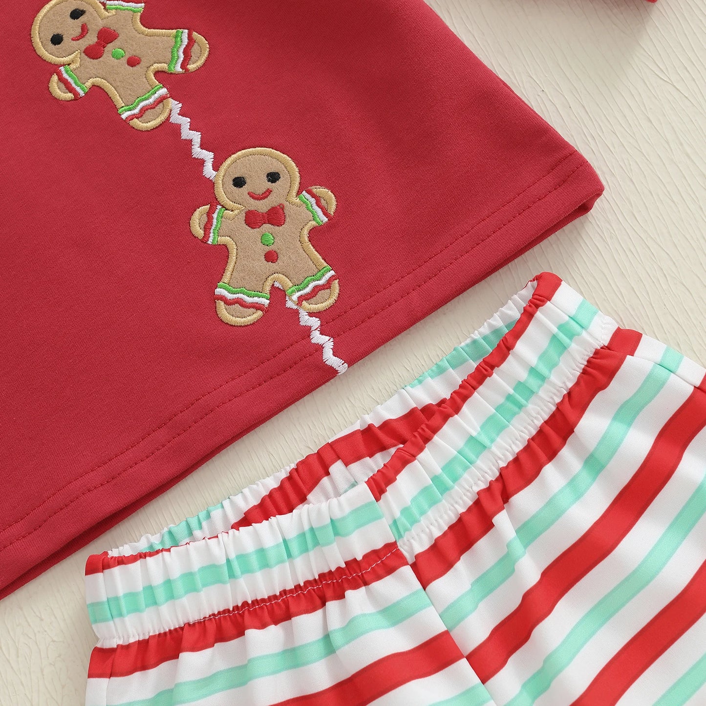 Baby Toddler Boy Girl 2Pcs Christmas Outfits Long Sleeve Gingerbread Man Embroidery Tops + Pants Set Clothes