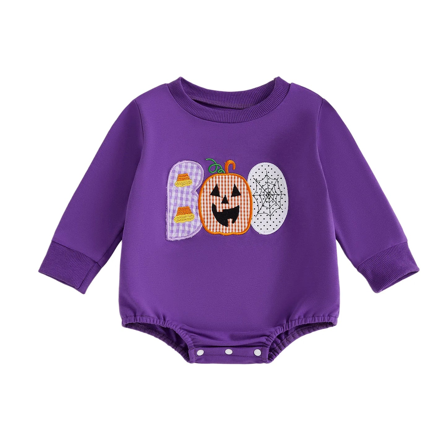 Baby Girls Boys Bubble Romper Halloween Clothes Spider Web Pumpkin Embroidery Letters Boo Long Sleeve Bodysuit Jumpsuit