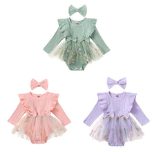 Load image into Gallery viewer, Baby Toddler Girls 2Pcs Outfit Floral Mesh Ruffles Long Sleeve Romper Dress Skirt Tutu and Headband Set
