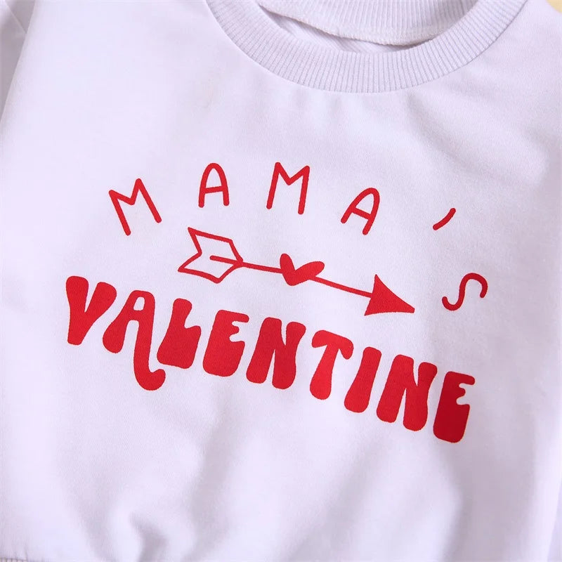 Baby Toddler Boys Girls 2Pcs Valentine's Day Outfits Long Sleeve Top Letter Mama's Valentine Arrow Print Top with Red Pants Set