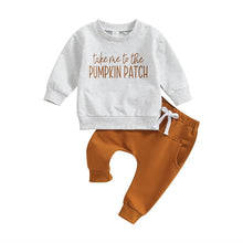 Load image into Gallery viewer, Toddler Baby Boys Girls 2Pcs Halloween Clothes Sets Long Sleeve Take me to the Pumpkin Patch Print Top Elastic Waist Pants
