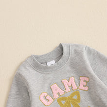 Load image into Gallery viewer, Toddler Kids Girl Game Day Bow Embroidery Football Long Sleeve Round Neck Pullover Fall Top
