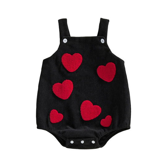 Baby Boys Girls Corduroy Romper Fashionable Heart Embroidery Sleeveless Square Neck Jumpsuit Overalls