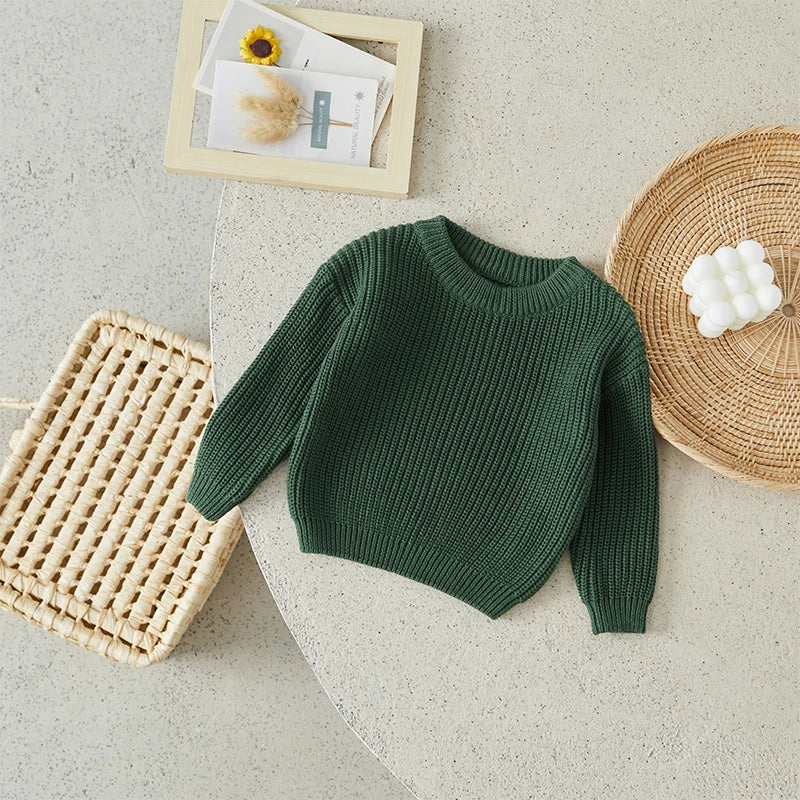 Baby Toddler Girls Boys Sweaters Knitting Pullovers Tops Solid Color Basic Cotton Long Sleeve Sweater Top