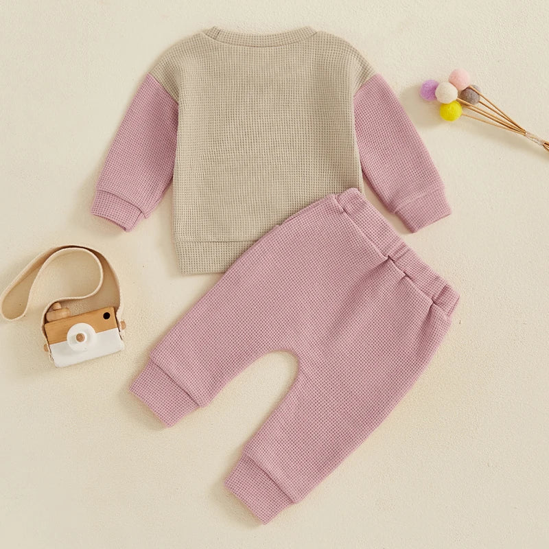 Baby Toddler Girls Boys 2Pcs Little Brother / Sister Jogger Set Long Sleeve Embroidery Letters Top with Elastic Waist Pants Outfit