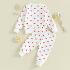 Baby Toddler Girls 2Pcs Clothes Valentine's Day Outfits Long Sleeve Crewneck Heart Print Pants Set